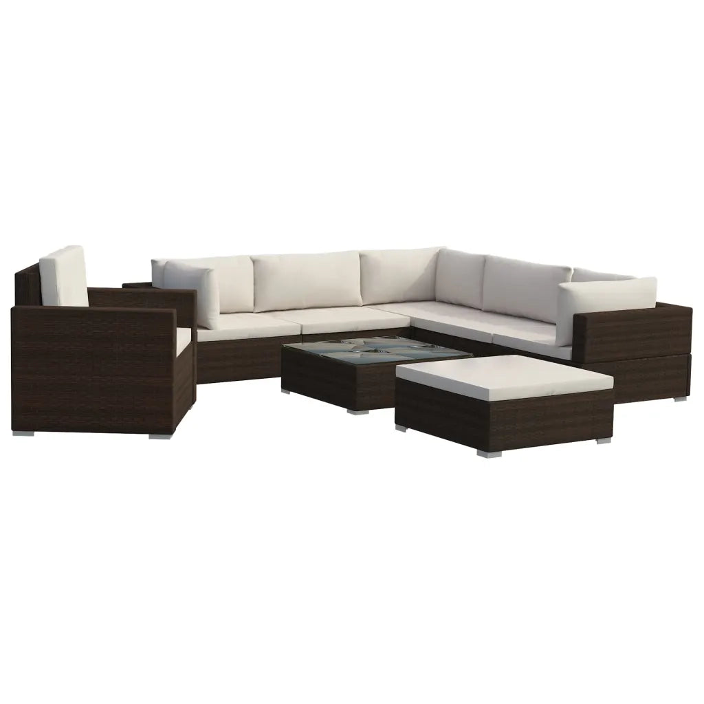 Set Divani da Giardino 8 pz con Cuscini in Polyrattan Marrone cod mxl 33128