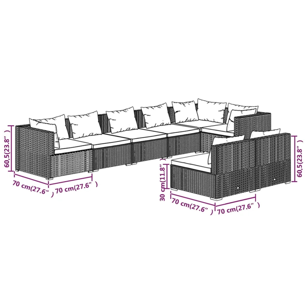 Set Divani da Giardino 8 pz con Cuscini in Polyrattan Marrone 3102403