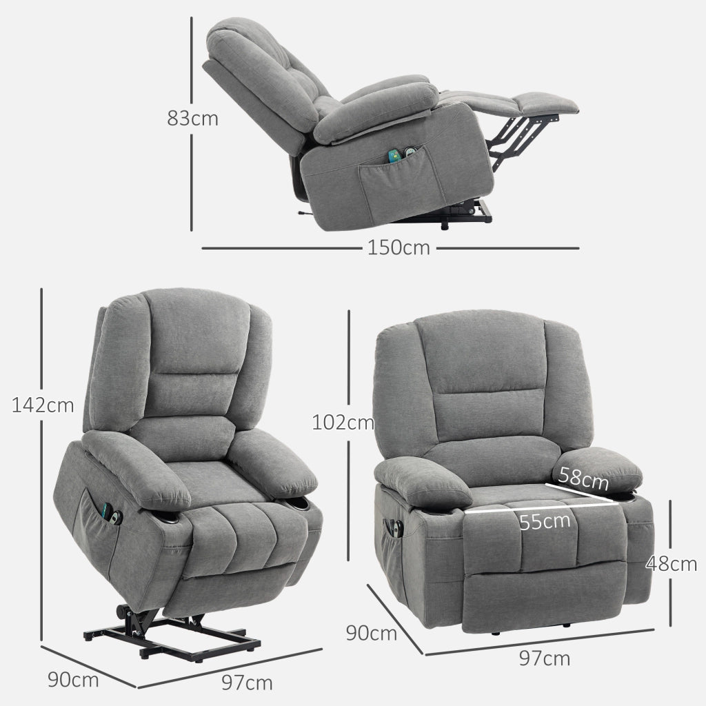 Poltrona relax elettrica alzapersone con funzione massaggio e riscaldamento, reclinabile, grigio scuro
