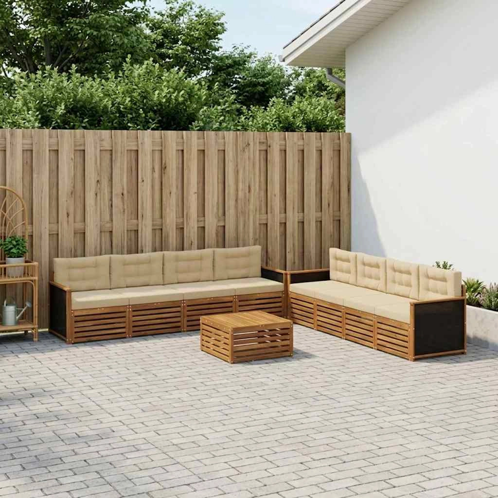 Set di divani da esterno 9 pz Naturale e Beige Poliestere 3383166