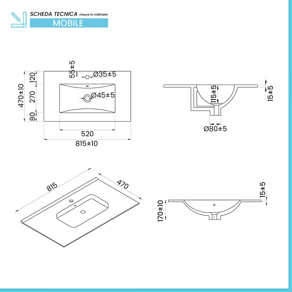 Mobile bagno sospeso 80 cm rosa cannettato con lavabo e specchio tondo Zena