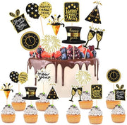 Decorazioni per Cupcake 20 pezzi - Decorazioni per la Vigilia di Capodanno - Decorazioni per un Felice Anno Nuovo - Decorazioni in Carta Alta Qualità - Nero e Oro