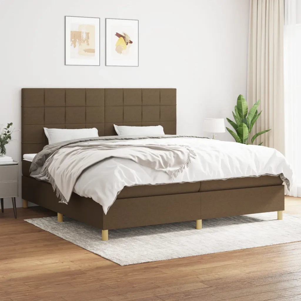 Giroletto a Molle con Materasso Marrone Scuro 200x200cm Tessuto 3142364