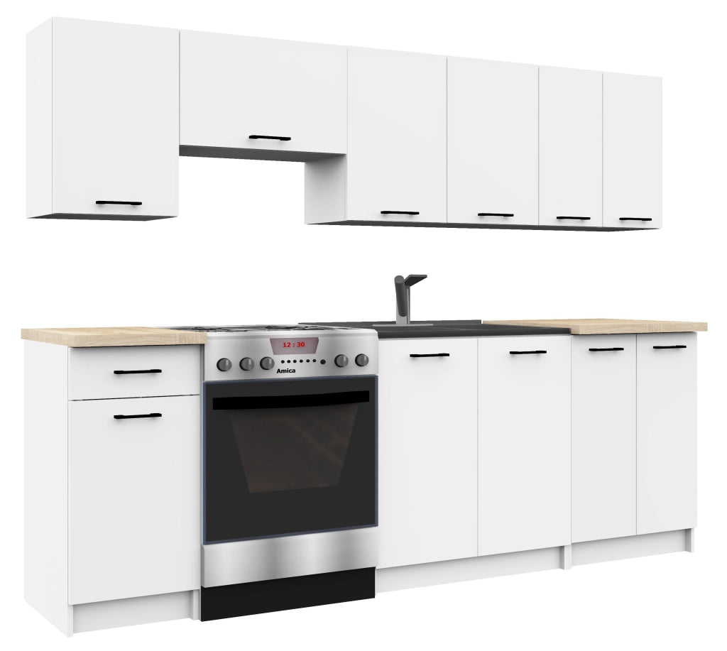 AKORD Set di Mobili da Cucina OLIWIA 240 cm Bianco 240 cm 11 ante 1 cassetto 240x46x203 cm