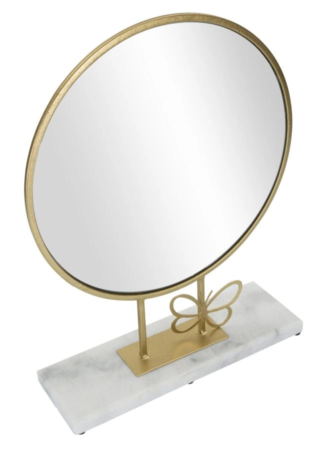 Specchio da Appoggio Butterfly 30x9x39,5 cm in Ferro e MDF e Specchio e Marmo Oro e Marmo