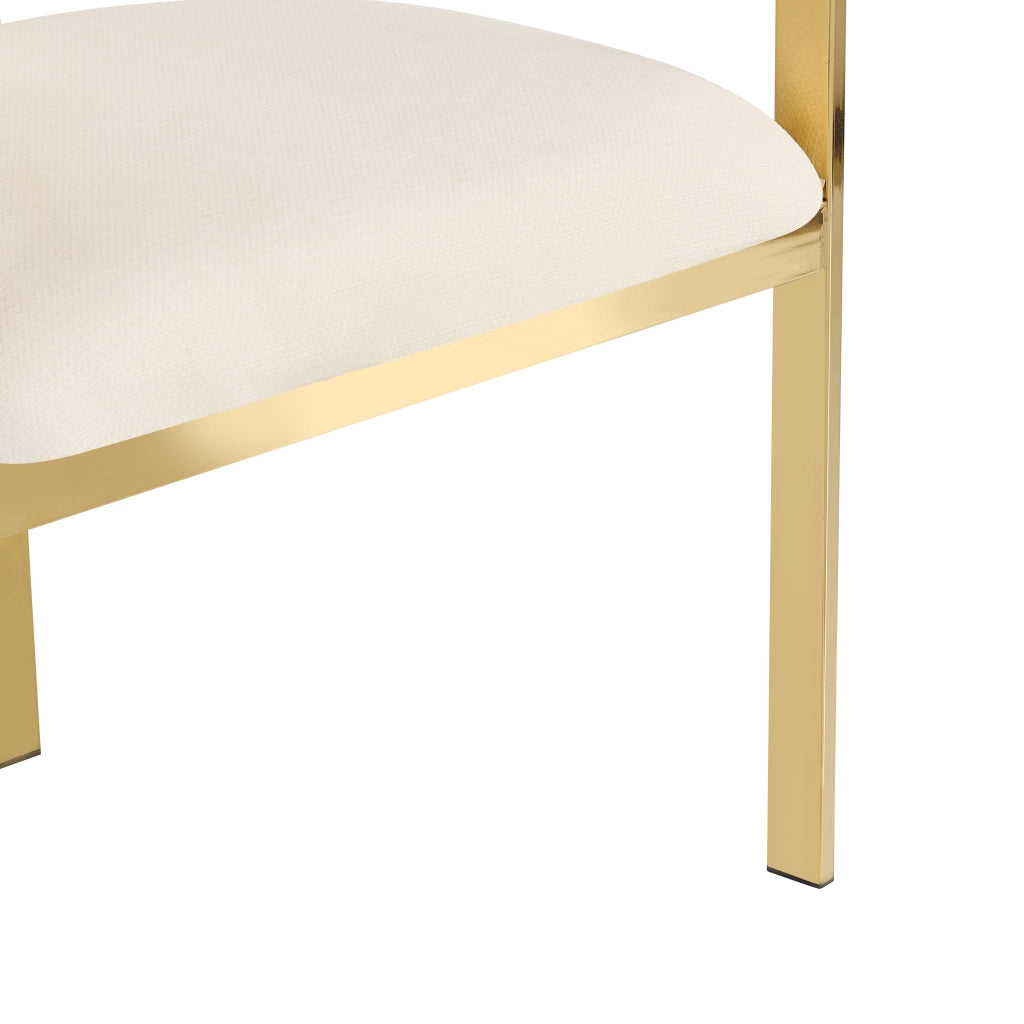 Set di 4 sedie da pranzo in chenille beige e oro, con schienale semicircolare C e struttura in metallo