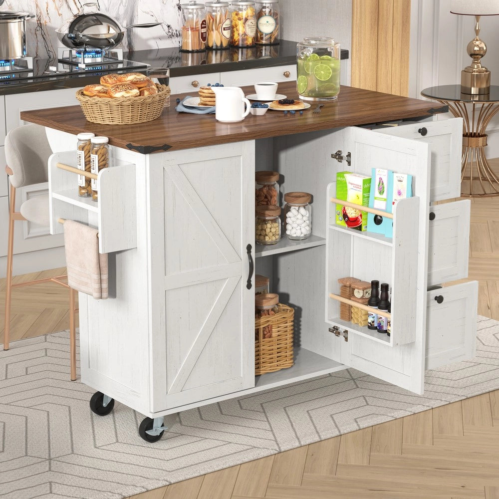 Carrello da Cucina con Piano Estraibile ¨C Xylo ¨C Legno, 2 Ante e 3 Cassetti