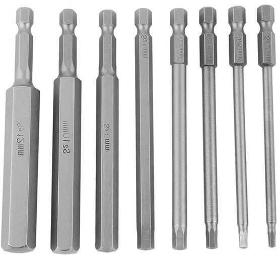 Schroevendraaier a magneti - 1/4 Zeskantschacht - Magnetico - 100 mm Lunghezza - Precisione - 2,5-12 mm - 8 pezzi - Fai da te - Nero.