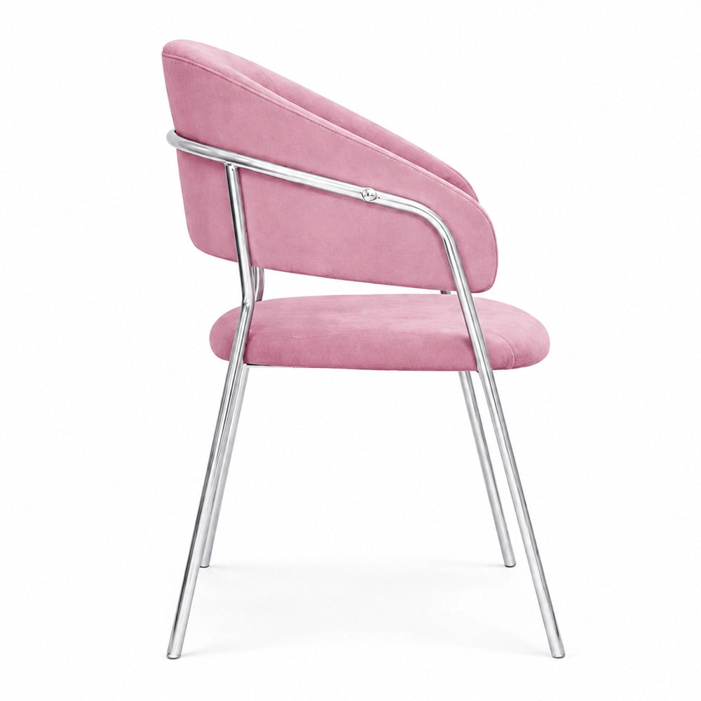 Sedie da pranzo set da 2 Aurelia in velluto rosa con gambe in ferro cromato