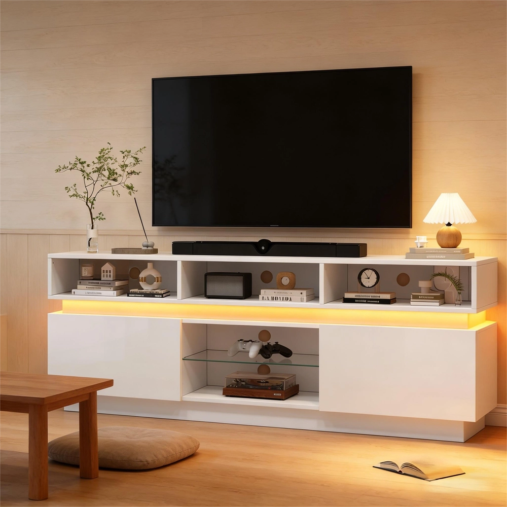 Mobile TV con LED e Vetro Temperato ¨C Xylo ¨C Bianco Lucido, 160x35x60 cm