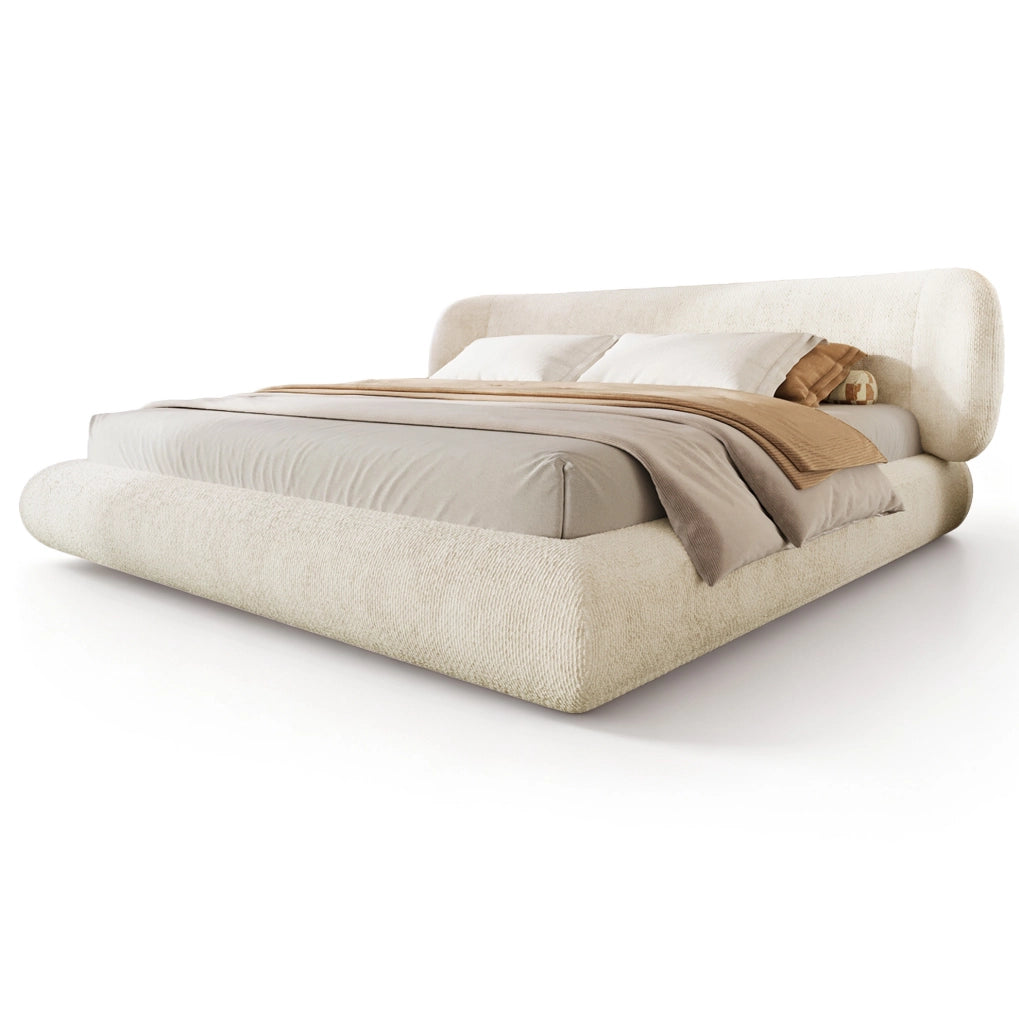 Letto matrimoniale imbottito 140 x 200 cm in ciniglia beige con rete a doghe