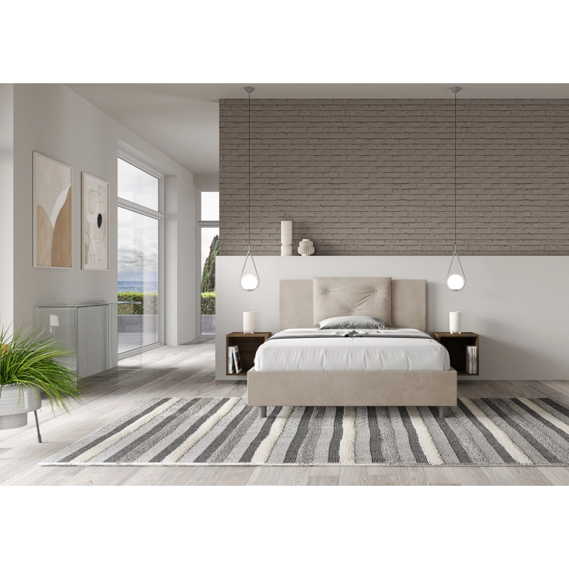 Letto imbottito Matrimoniale francese 140x190 cm Appia - Contenitore,Microfibra,Sabbia