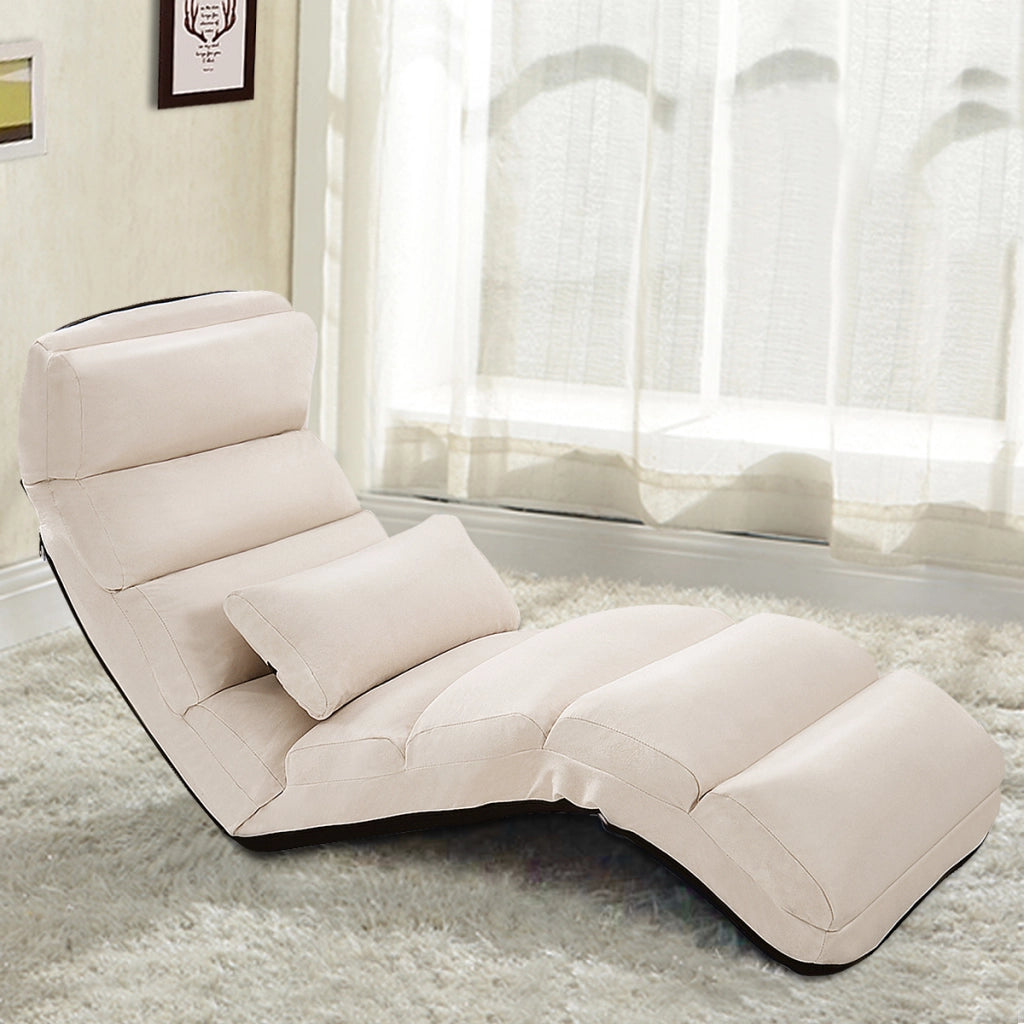 Poltrona pieghevole da terra rivestito in finto camoscio, Divano imbottito regolabile in 5 posizioni Beige-Divani da terra