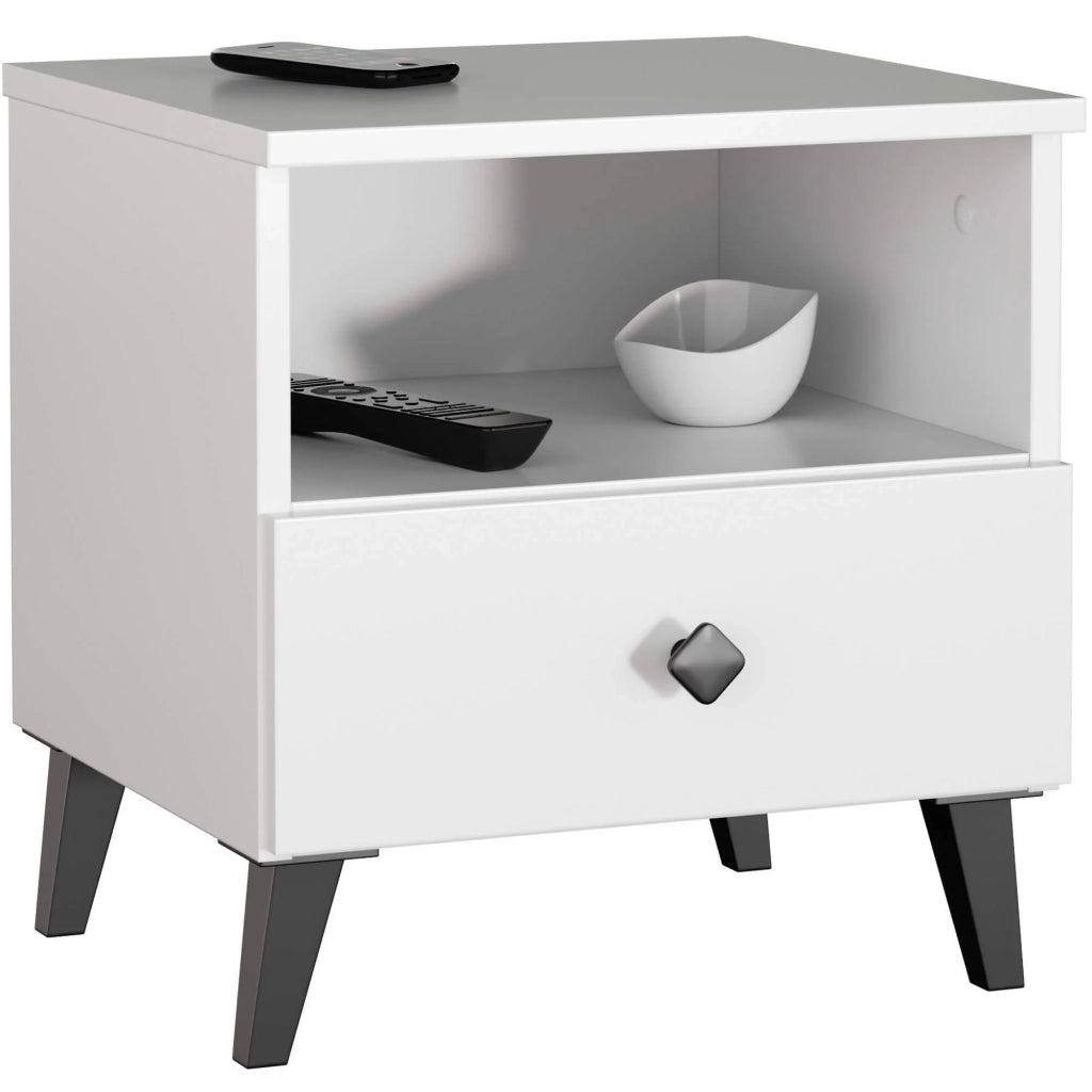 Comodino AKORD MOBI color bianco con cassetto L40 x H43 x P37 cm