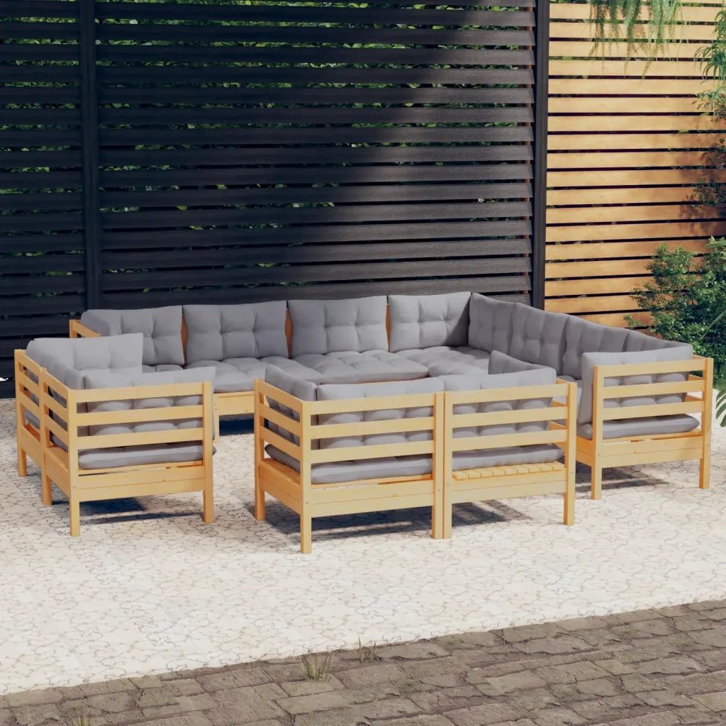 Set Divani da Giardino 11 pz con Cuscini Grigi Massello di Pino cod mxl 39266