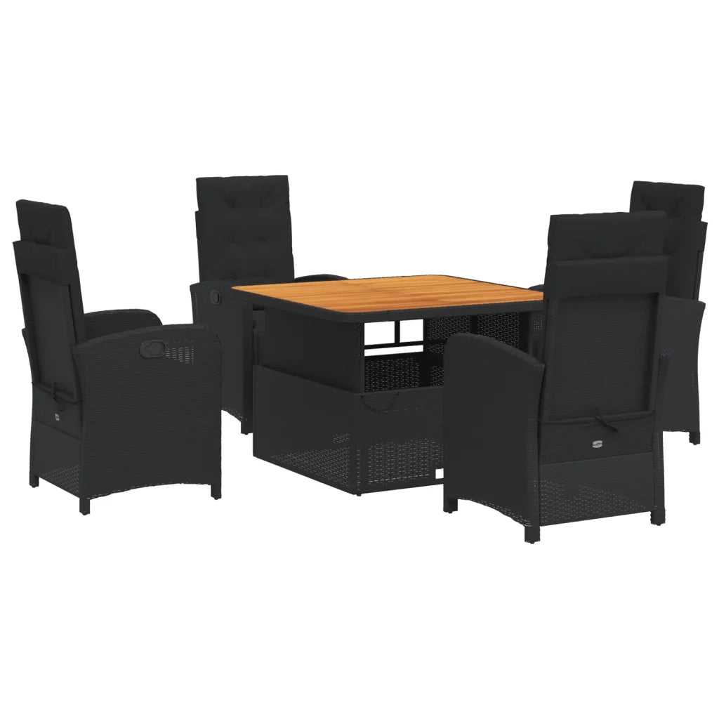 Set da Pranzo da Giardino 5 pz Nero con Cuscini in Polyrattan 3277330