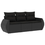 Set Divani da Giardino 3 pz | Set Salotto da Giardino con Cuscini in Polyrattan Nero
