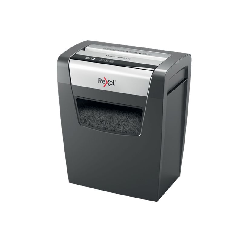 Distruggidocumenti rexel momentum x410 - 10 fogli taglio frammentato cap. 23lt - 2104571EU