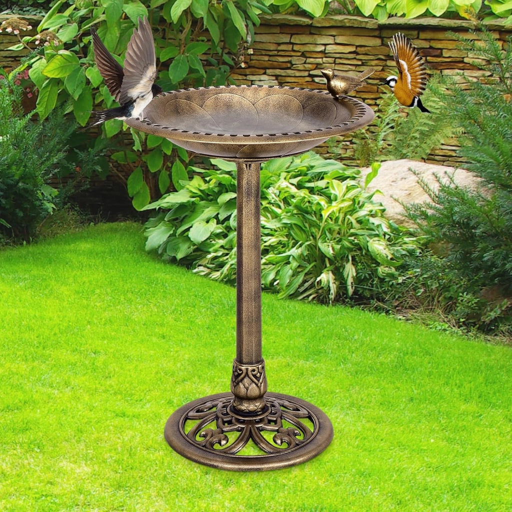 Mangiatoia per Uccelli, Vasca per Uccelli Autoportante da Esterno con Supporto, Stazione di Alimentazione per Uccelli per Balcone Giardino Cortile Patio (Bronzo)