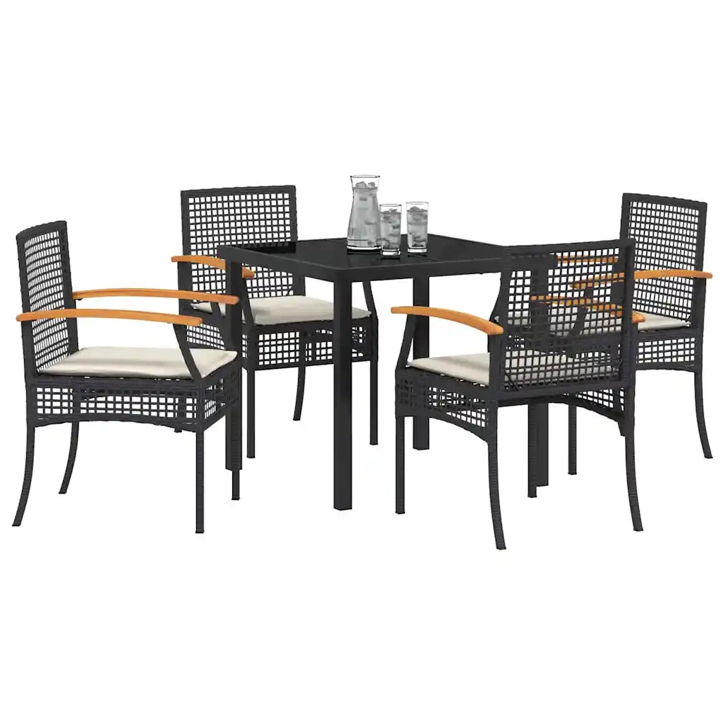 Set da Pranzo per Giardino con cuscino 5 pcs Nero Rattan 3380814