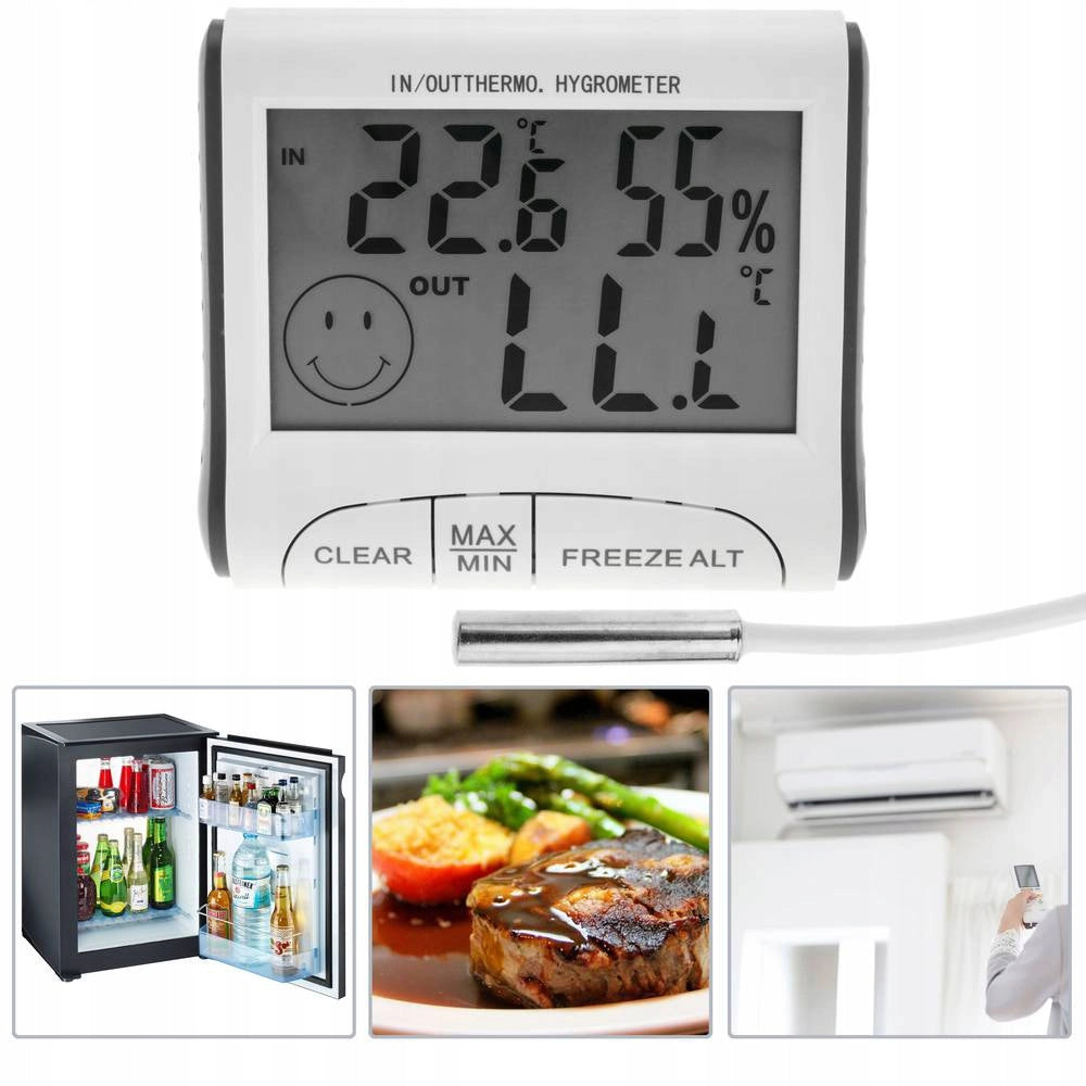 Stazione Meteo Digitale con Igrometro e Sensore Esterno – Display LCD, Magnete Integrato, Alimentazione LR44