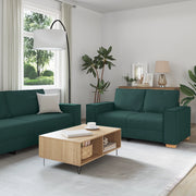 Set di divani 3 pezzi con cuscini in tessuto verde scuro