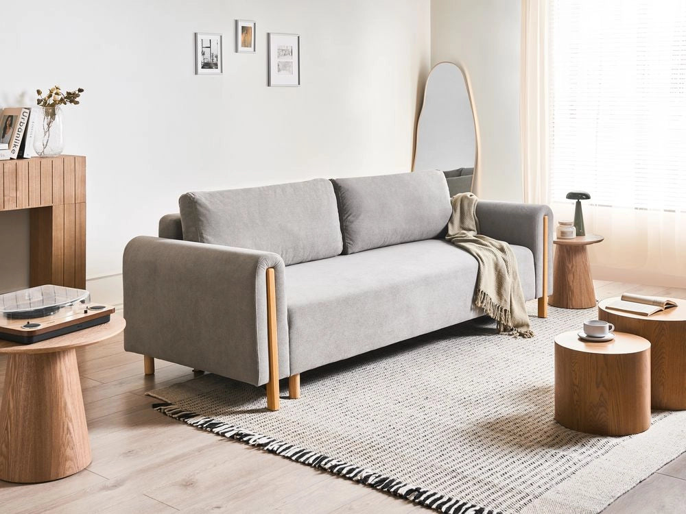 Divano letto in tessuto grigio Rivestito con meccanismo Click-Clack Sleeper con contenitore Stile minimalista con braccioli