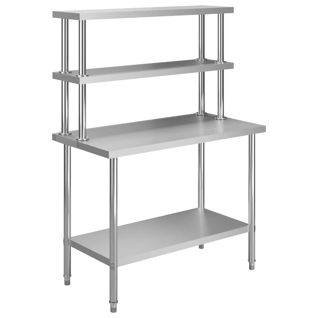 Tavolo da lavoro da cucina con ripiano 120 x 60 x 150 cm acciaio inox 02_0001920