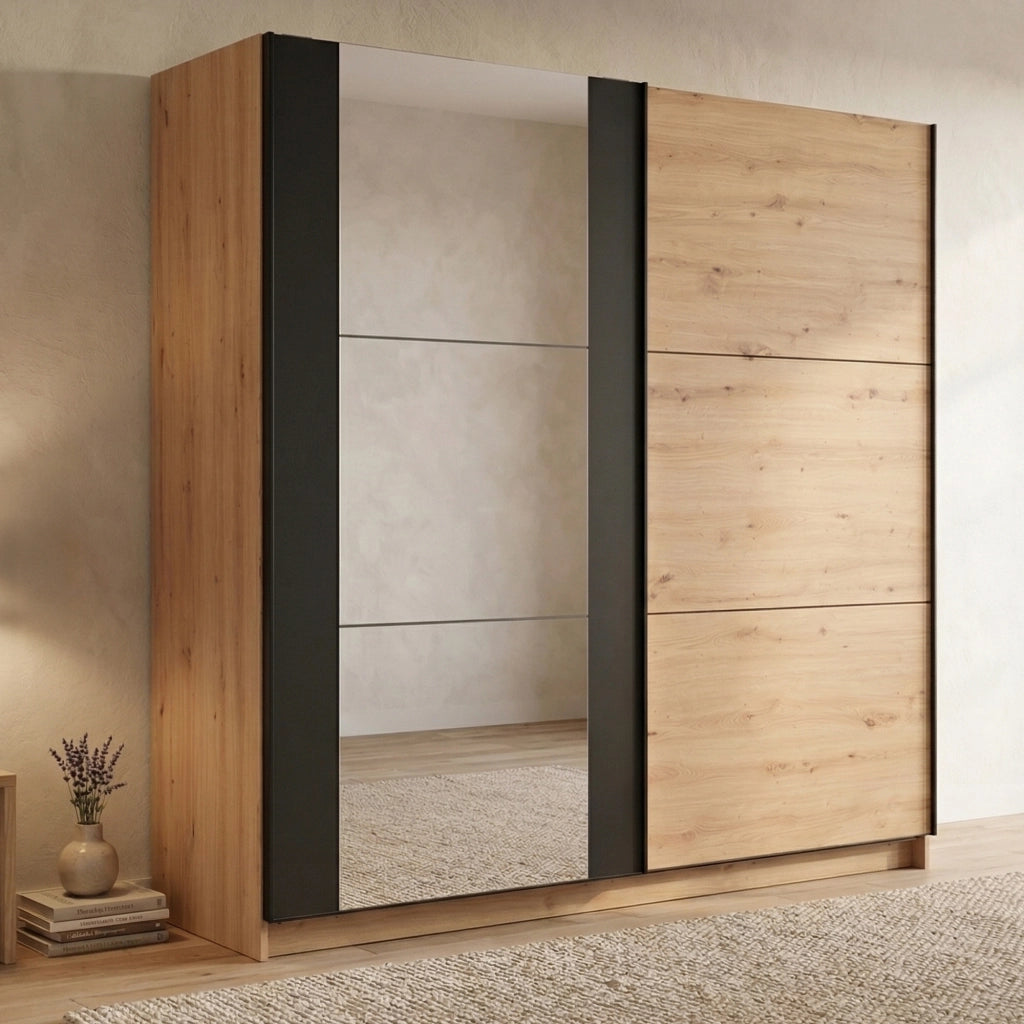 Armadio Camera da Letto Gandino, Guardaroba Grande Appendiabiti, 217x210h cm Marrone Rovere Nodi