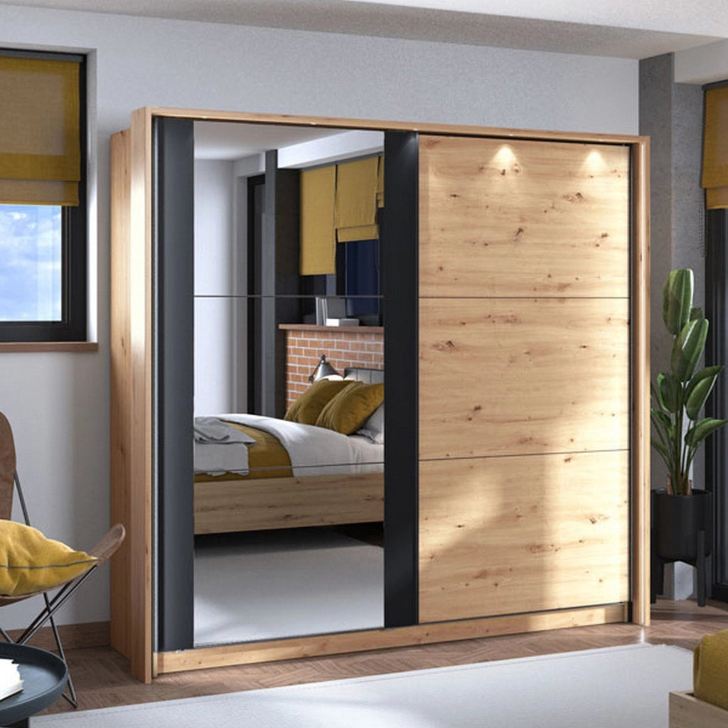 Armadio Camera da Letto Gandino, Guardaroba Grande Appendiabiti, 217x210h cm Marrone Rovere Nodi