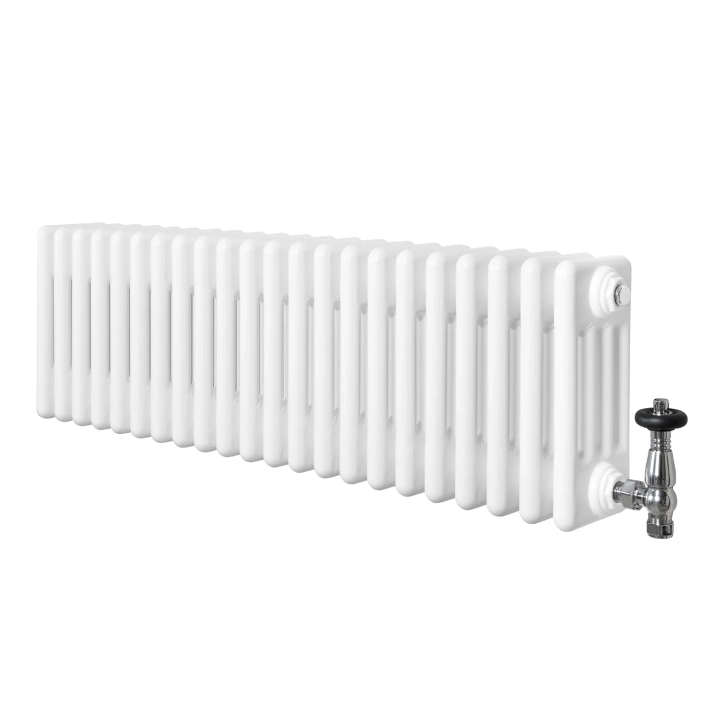 Radiatore Tradizionale 4 Colonne Orizzontale Bianco & Valvole 300 x 1010 mm