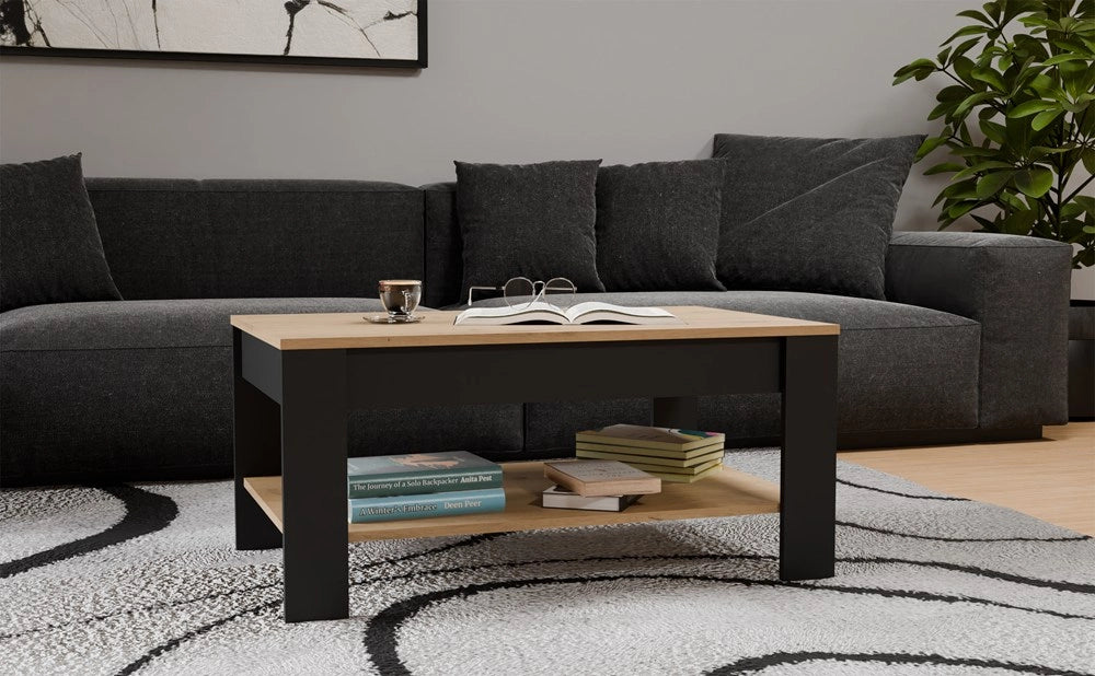 Tavolino da caffè ohio rovere artisan nero tavolino ripiani per soggiorno 93x58x43,5 cm