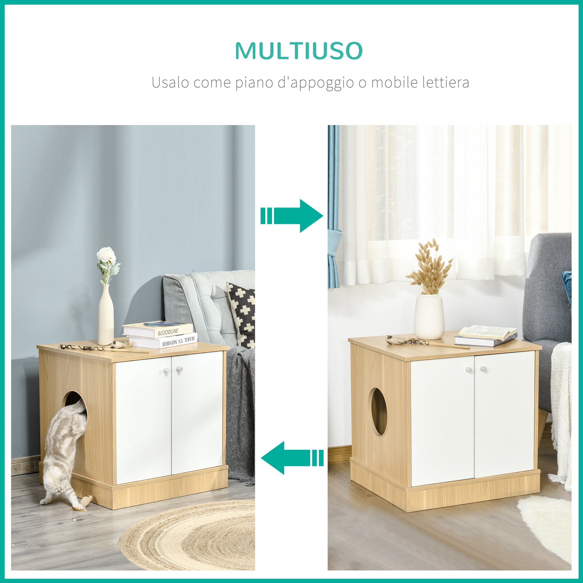 Mobile Lettiera per Gatti 60x55x62,5 cm in Legno Legno e Bianco