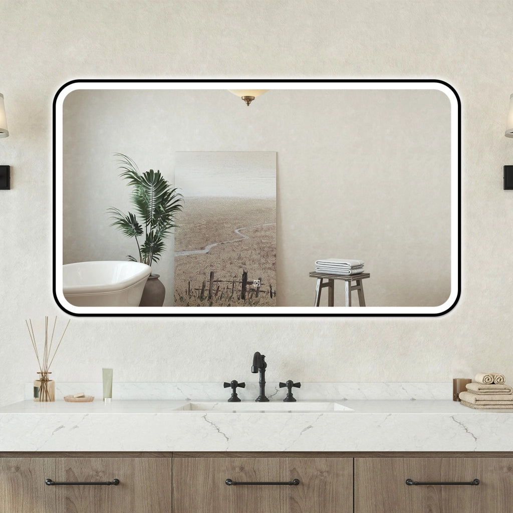 Specchio bagno Rettangolare 100x60cm Retroilluminato Con Led, Antiappannamento + 3 Luci
