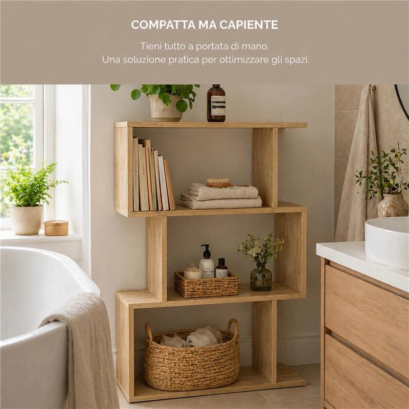LIBRERIA IN MDF ROVERE CON TRE RIPIANI SFALSATI MISURE: 70X24X96 CM