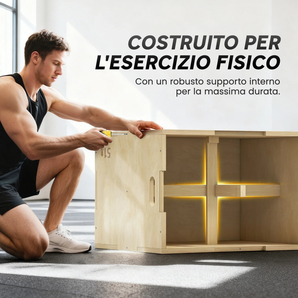 Plyo Box in Legno a 3 Altezze. Jumping Box Pliometrico Capacit¨¤ 120kg. 61x51x76cm
