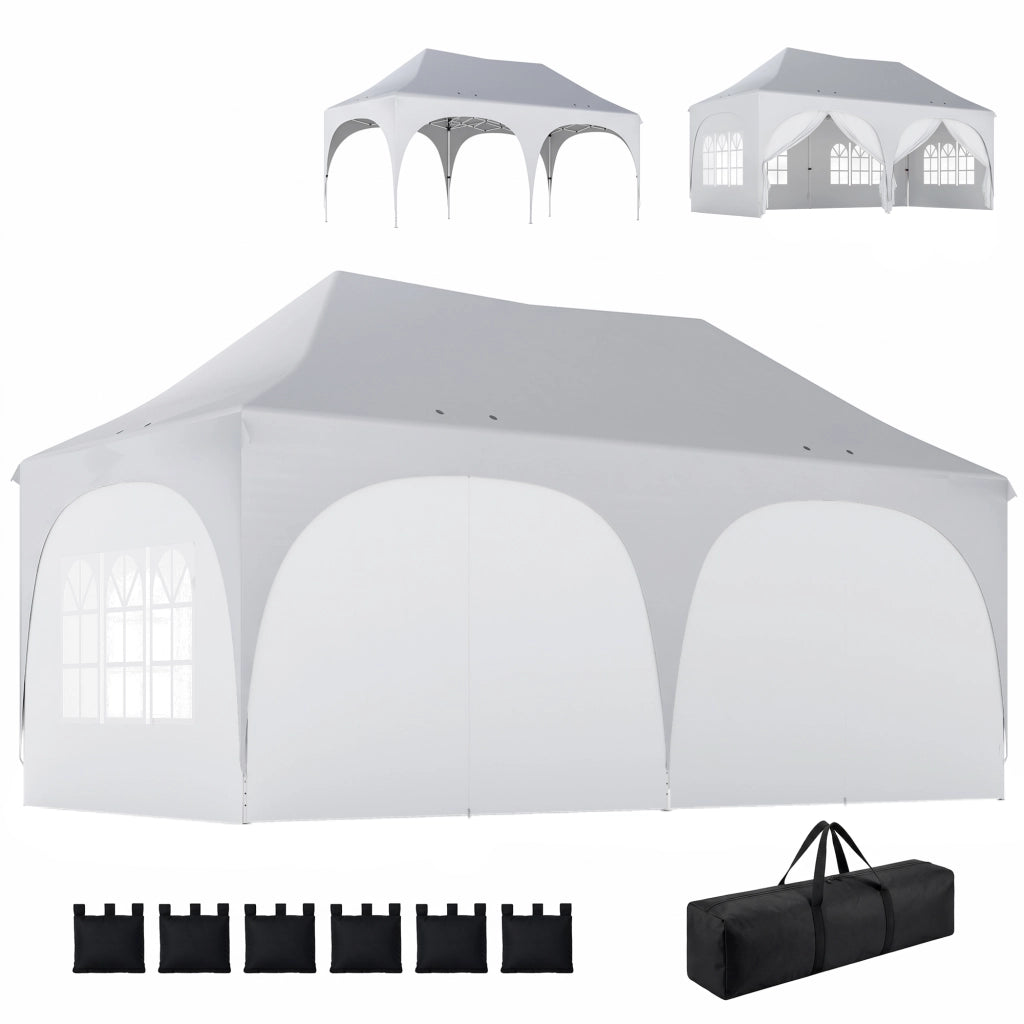 Gazebo da Giardino Pieghevole con Pareti ¨C zephmum ¨C Bianco 3x6 m