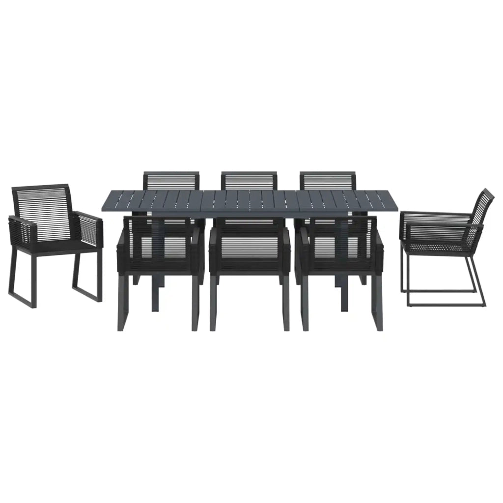 Set da Pranzo per Giardino 9 pcs Nero polyrattan