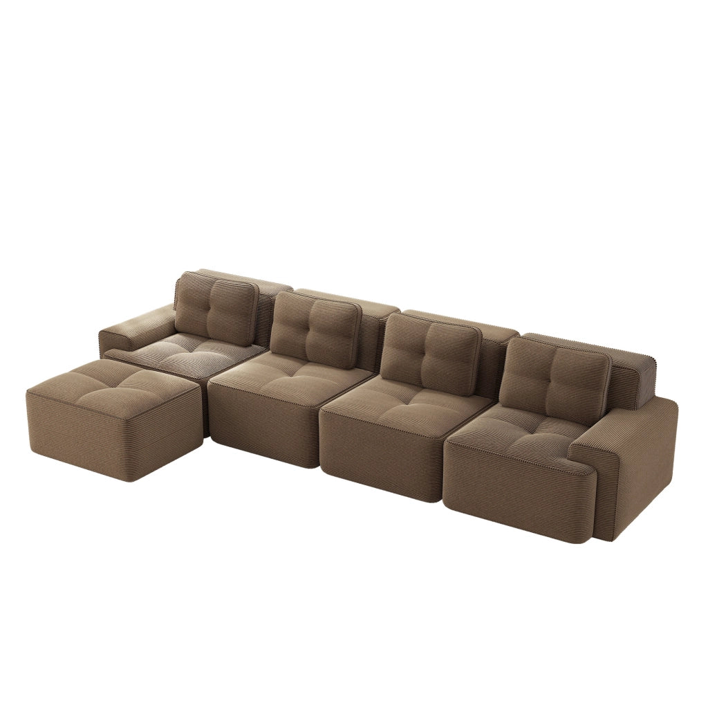 Divano modulare 4 posti con chaise longue in velluto a coste marrone HOMVRA