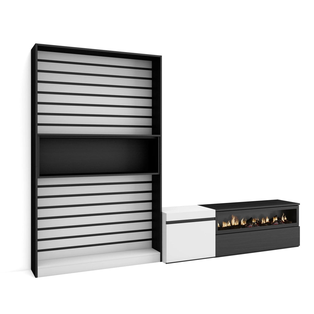 Mobile TV, Soggiorno, 260x35x186cm, Per TV fino a 65", Camino elettrico, Bianco e nero RF2548