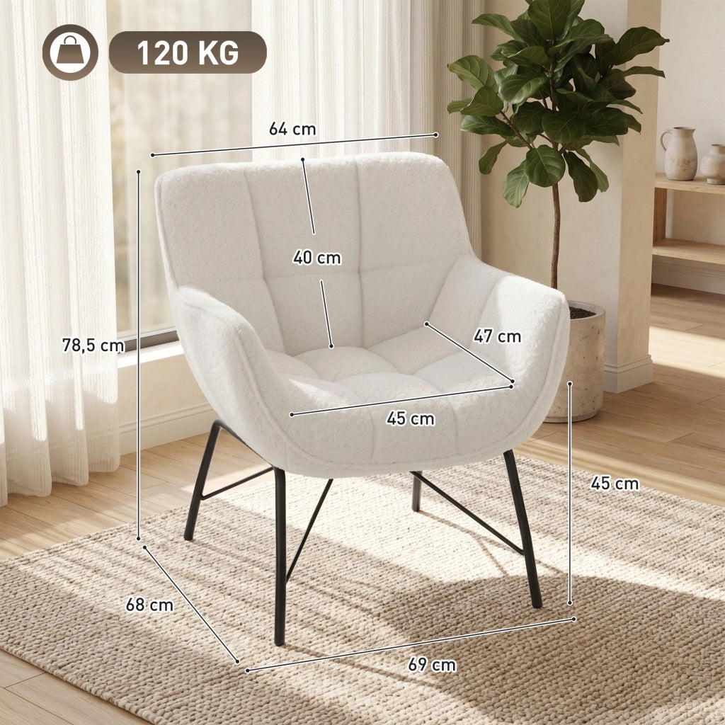 Poltrona Moderna in Sherpa ¨C Zephmum ¨C Crema con Gambe in Metallo