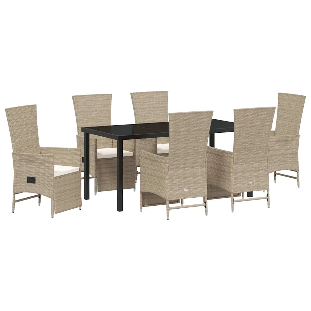 Set da Pranzo per Giardino con cuscino 7 pcs Beige polyrattan