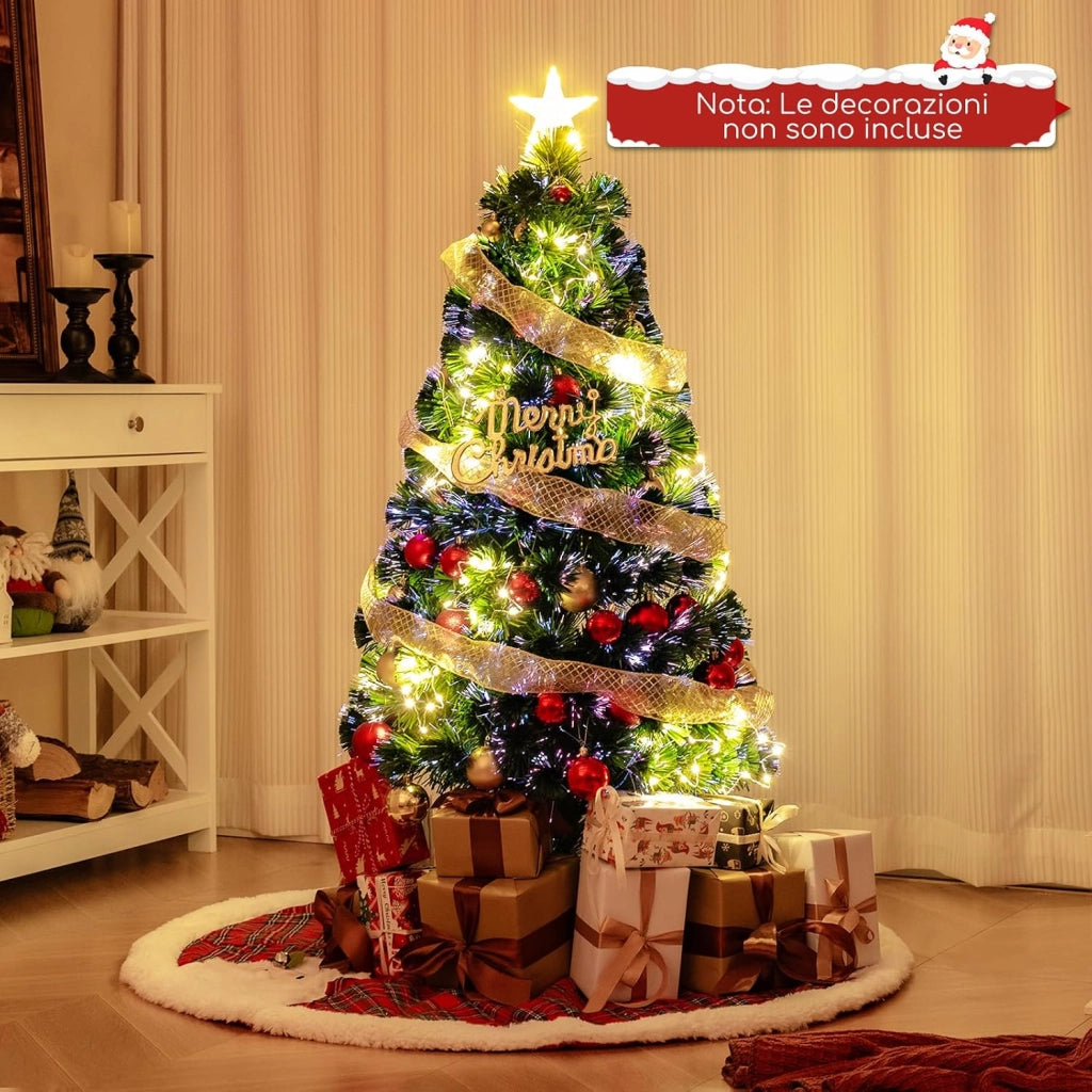 Albero di Natale in Fibra Ottica 120 cm, Albero di Natale Artificiale Pre-illuminato con 18 Luci a Stringa, Stella sulla Cima e 130 Punte dei Rami (120 CM)