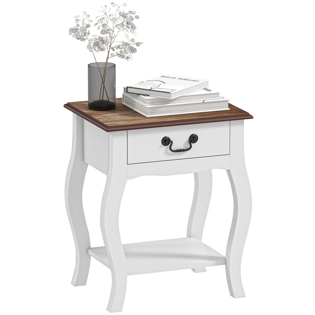 Comodino con Cassetti in Legno ¨C Zephmum ¨C Bianco e Rovere 45x35x55