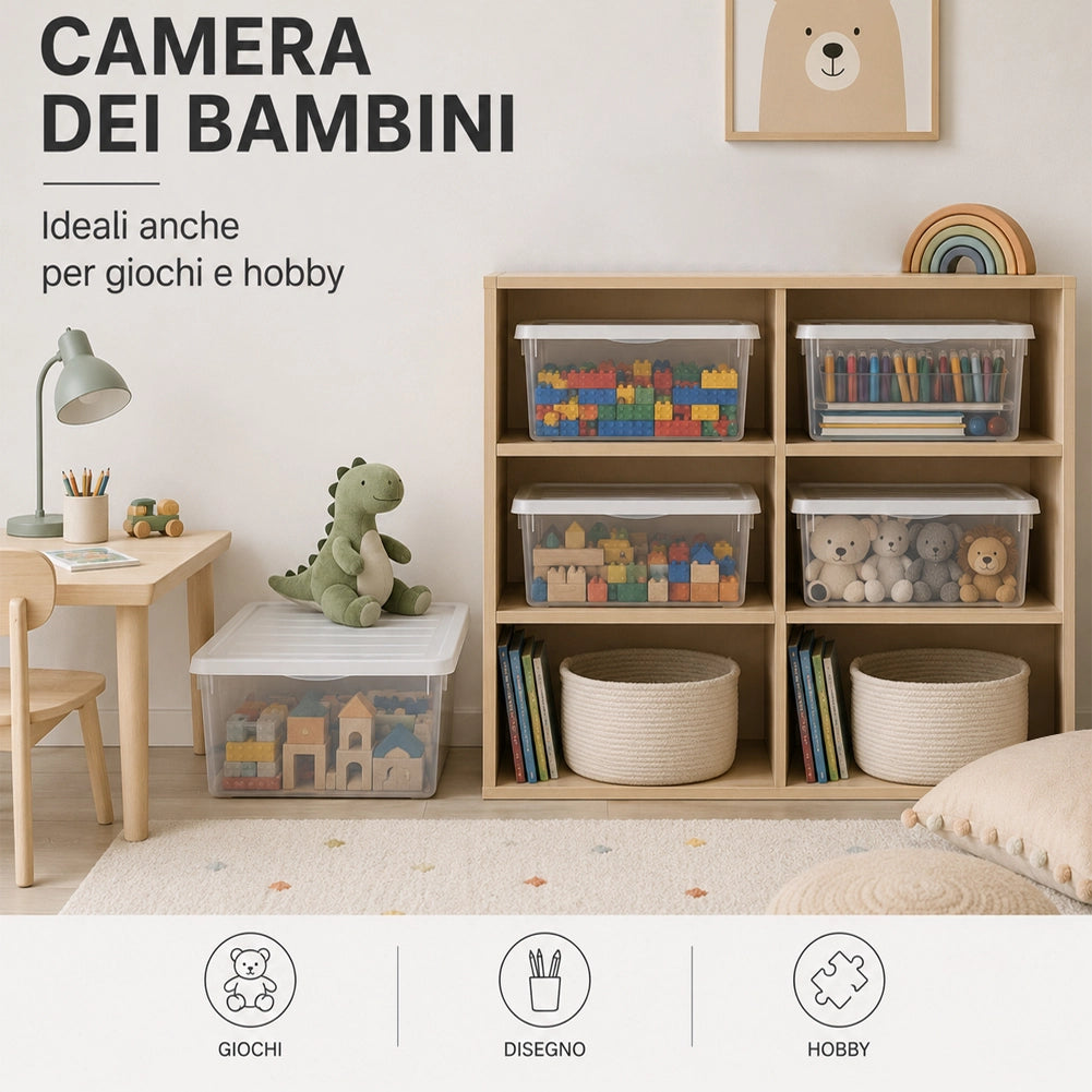 Set 5 Contenitori in Plastica Spring Box 1M + 4XS Coperchio Bianco Portaoggetti