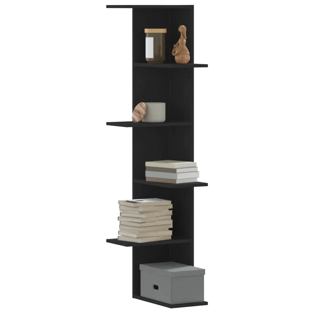 Scaffale Angolare Muro | Mensola a parete Nero 36,5x36,5x140 cm Legno Multistrato