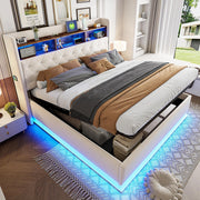 Letto matrimoniale-Xylo-180x200 cm-LED, USB, idraulico, lino, beige