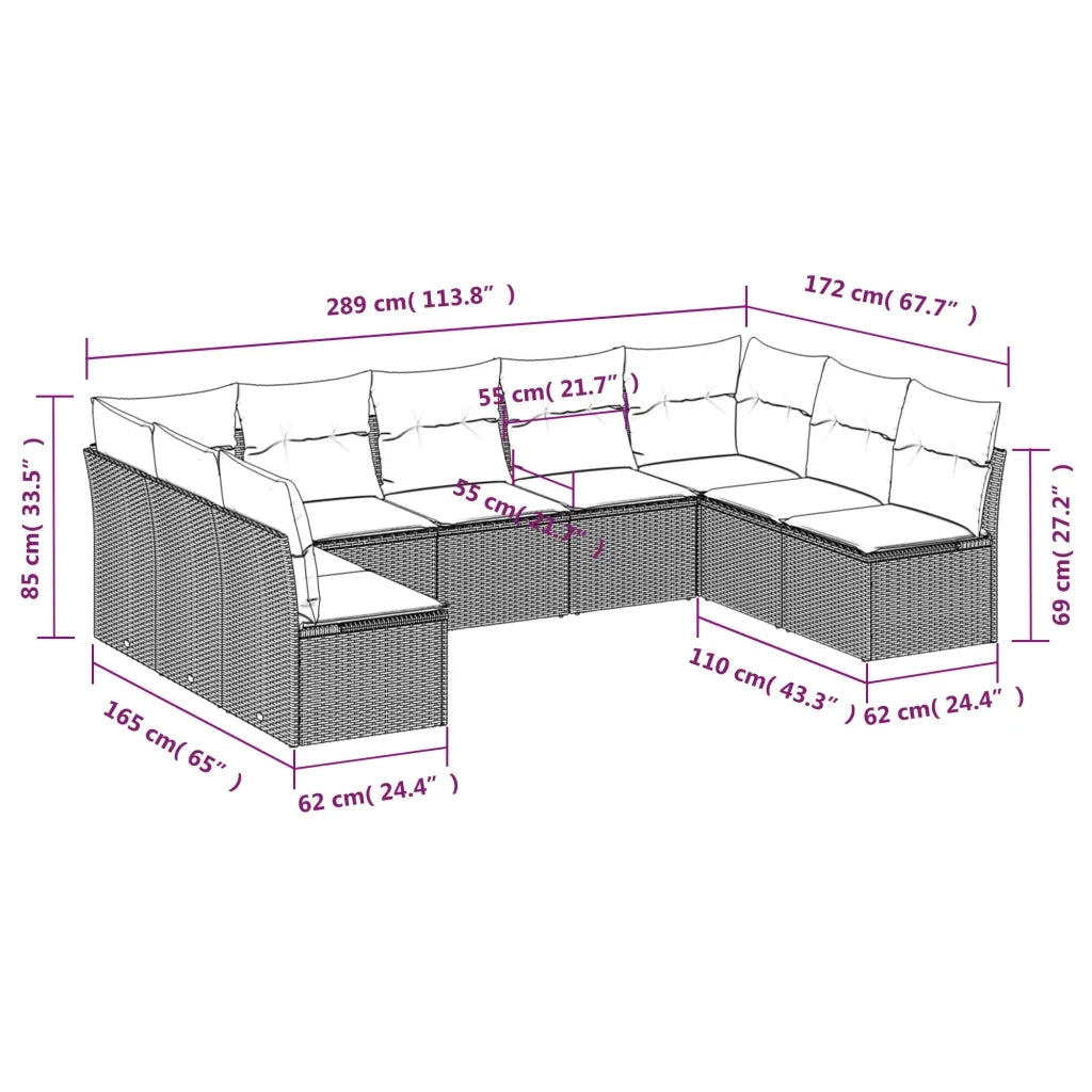 Set Divani da Giardino 9 pz con Cuscini Nero in Polyrattan 3218066