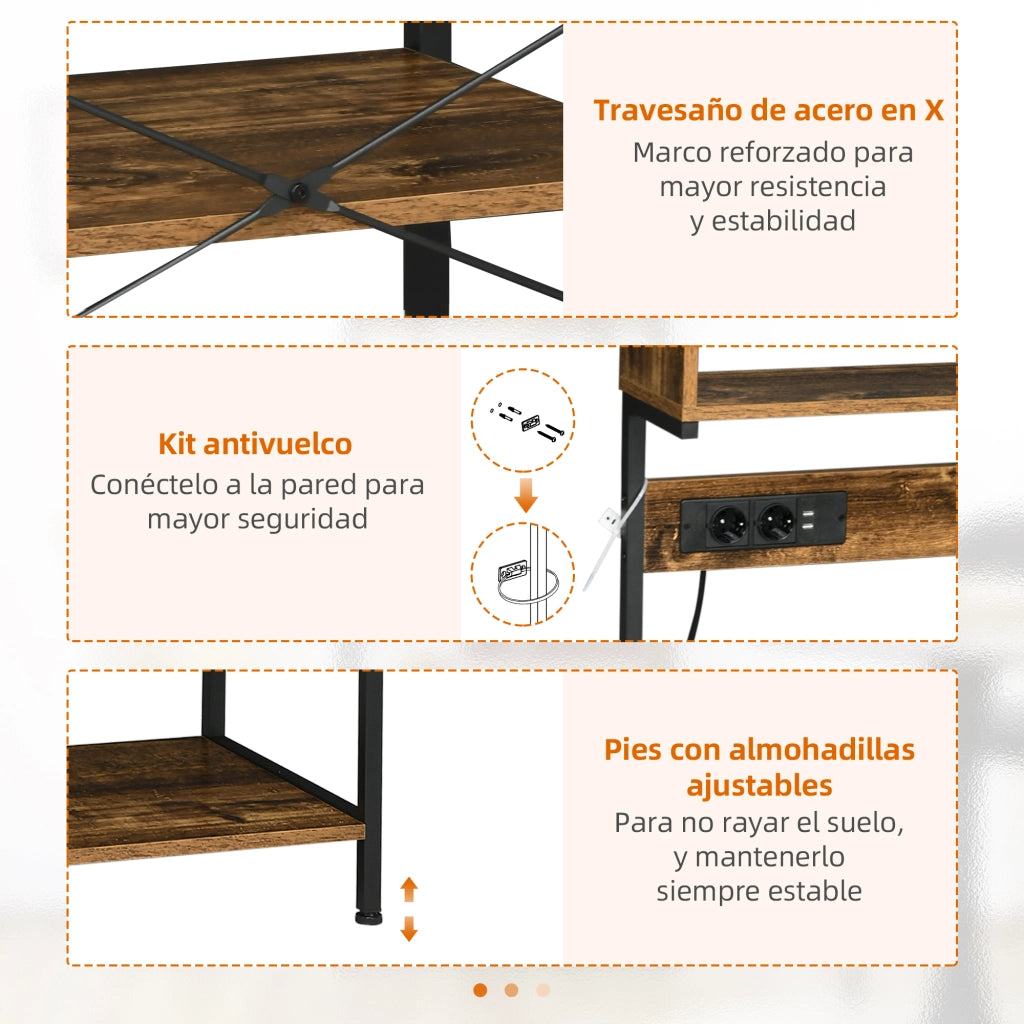 Mobiletto per Microonde con 2 Prese USB e 5 Ganci ¨C Minimal ¨C 60x42x153 cm Marrone