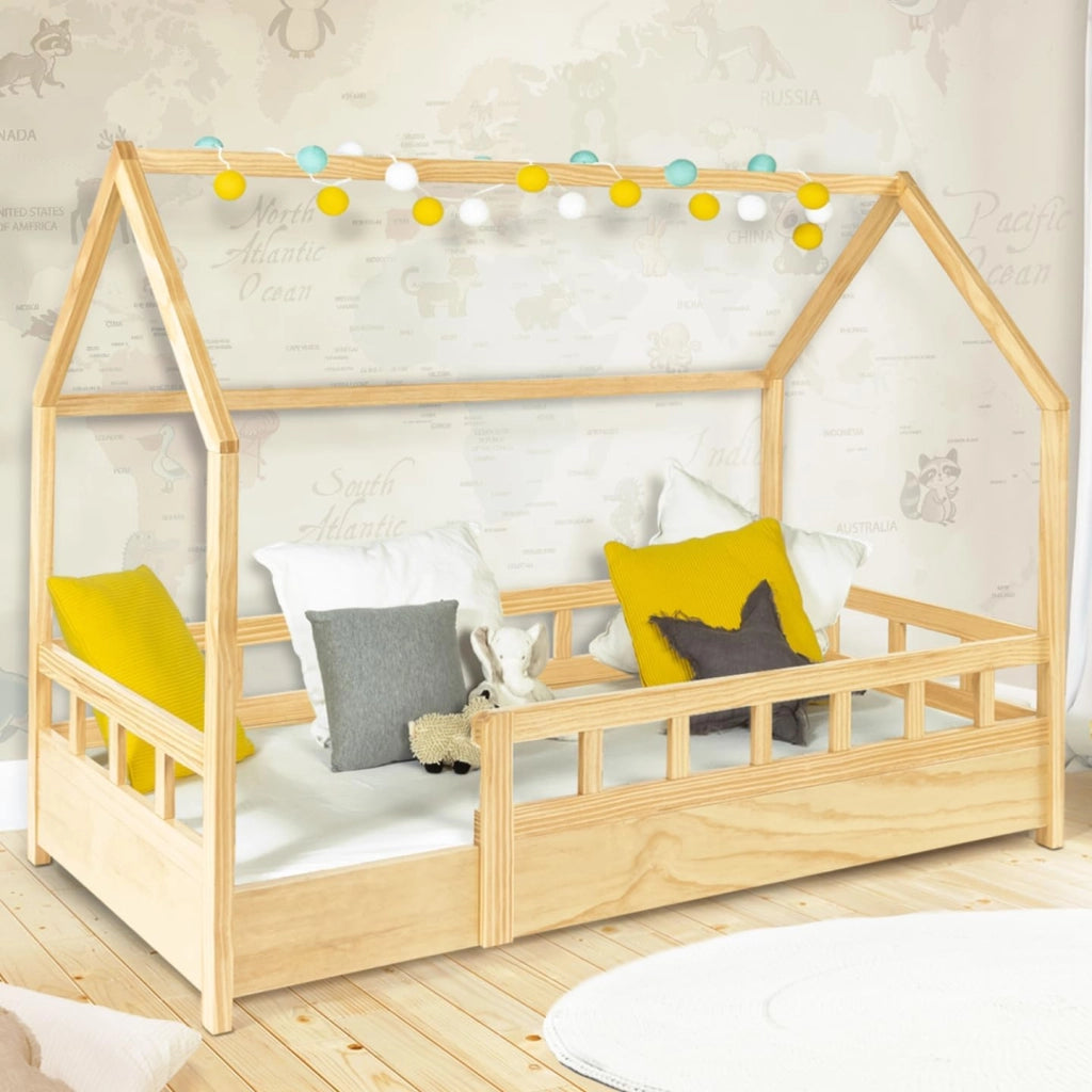 Letto a capanna per bambini 80 x 160 CM in legno con base e sponde NEREE